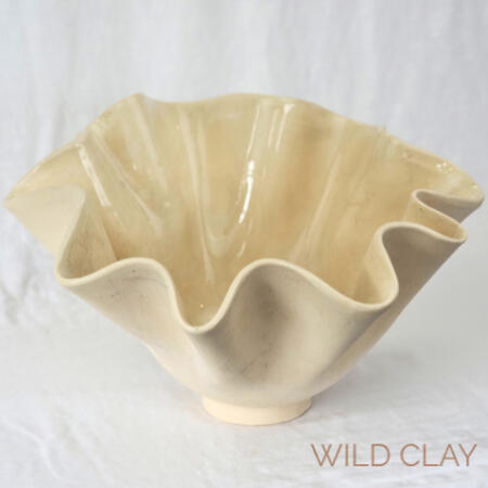 Wild Bloom Bowl | Natural Dusty $170 | 30cm w by 17 cm h | 1 Available Finished in a clear glaze that reveals the black dusty imperfections in the clay.